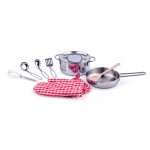 Set 10 accesorii inox lemn de jucarie pentru bucatarie copii - Woody Toy Pots Kitchen Set 10 accesorii inox lemn de jucarie pentru bucatarie copii - Woody Toy Pots Kitchen